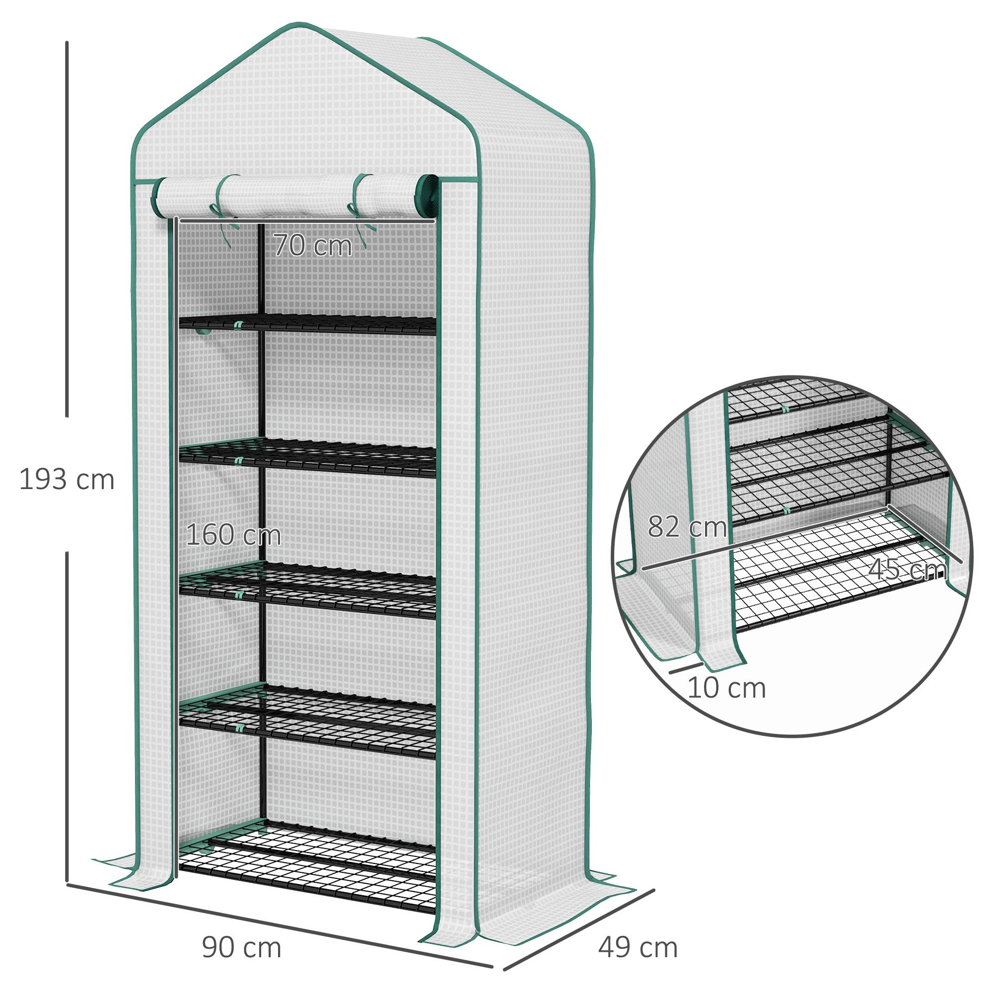 Serre de jardin Serre 5 niveaux avec 1 porte enroulable, Bâche en PE Renforcée Résistante dim. 90L x 49l x 193H cm - Image 5