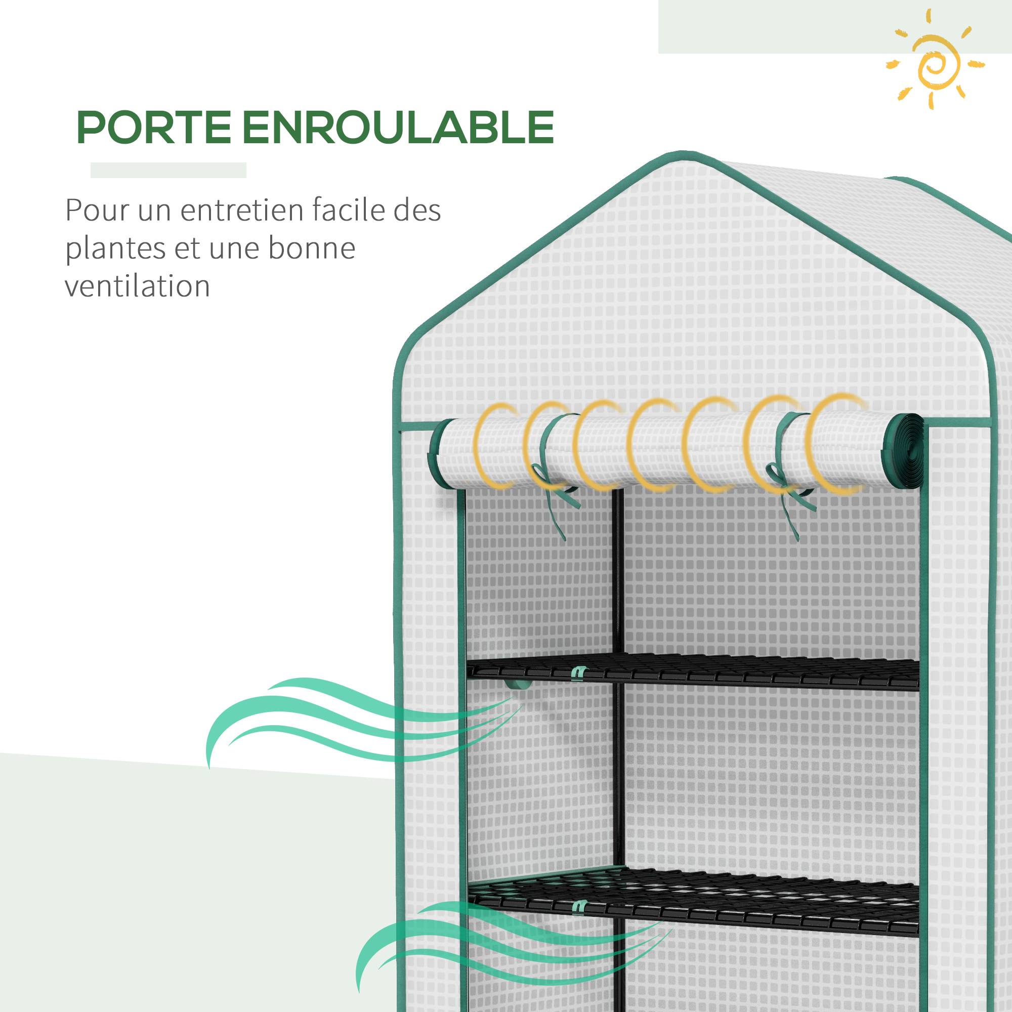 Serre de jardin Serre 5 niveaux avec 1 porte enroulable, Bâche en PE Renforcée Résistante dim. 90L x 49l x 193H cm - Image 9