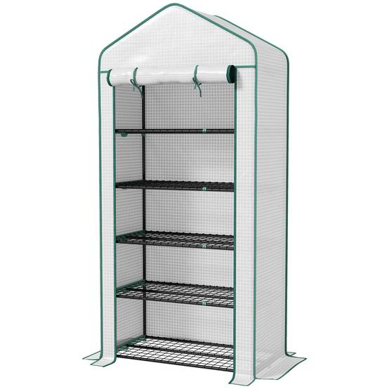 Serre de jardin Serre 5 niveaux avec 1 porte enroulable, Bâche en PE Renforcée Résistante dim. 90L x 49l x 193H cm - Image 2