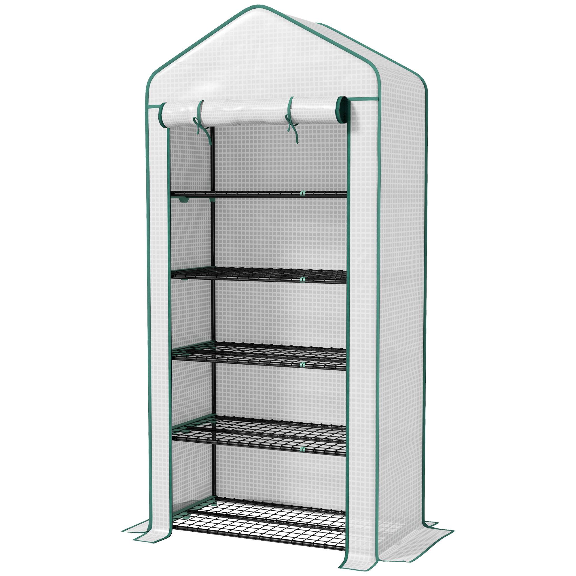 Serre de jardin Serre 5 niveaux avec 1 porte enroulable, Bâche en PE Renforcée Résistante dim. 90L x 49l x 193H cm - Image 2