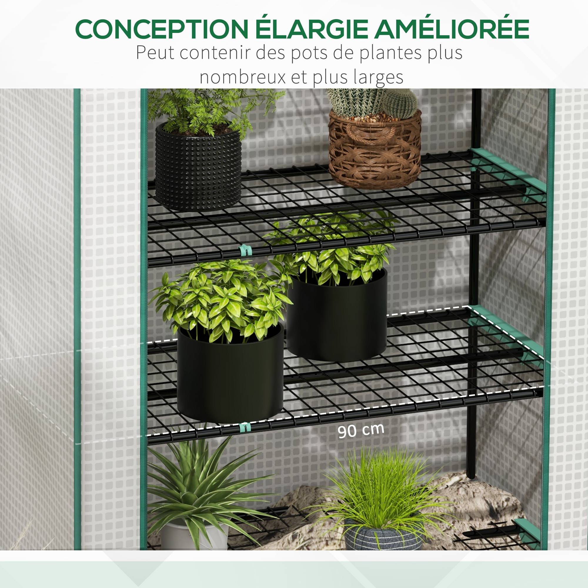 Serre de jardin Serre 5 niveaux avec 1 porte enroulable, Bâche en PE Renforcée Résistante dim. 90L x 49l x 193H cm - Image 6