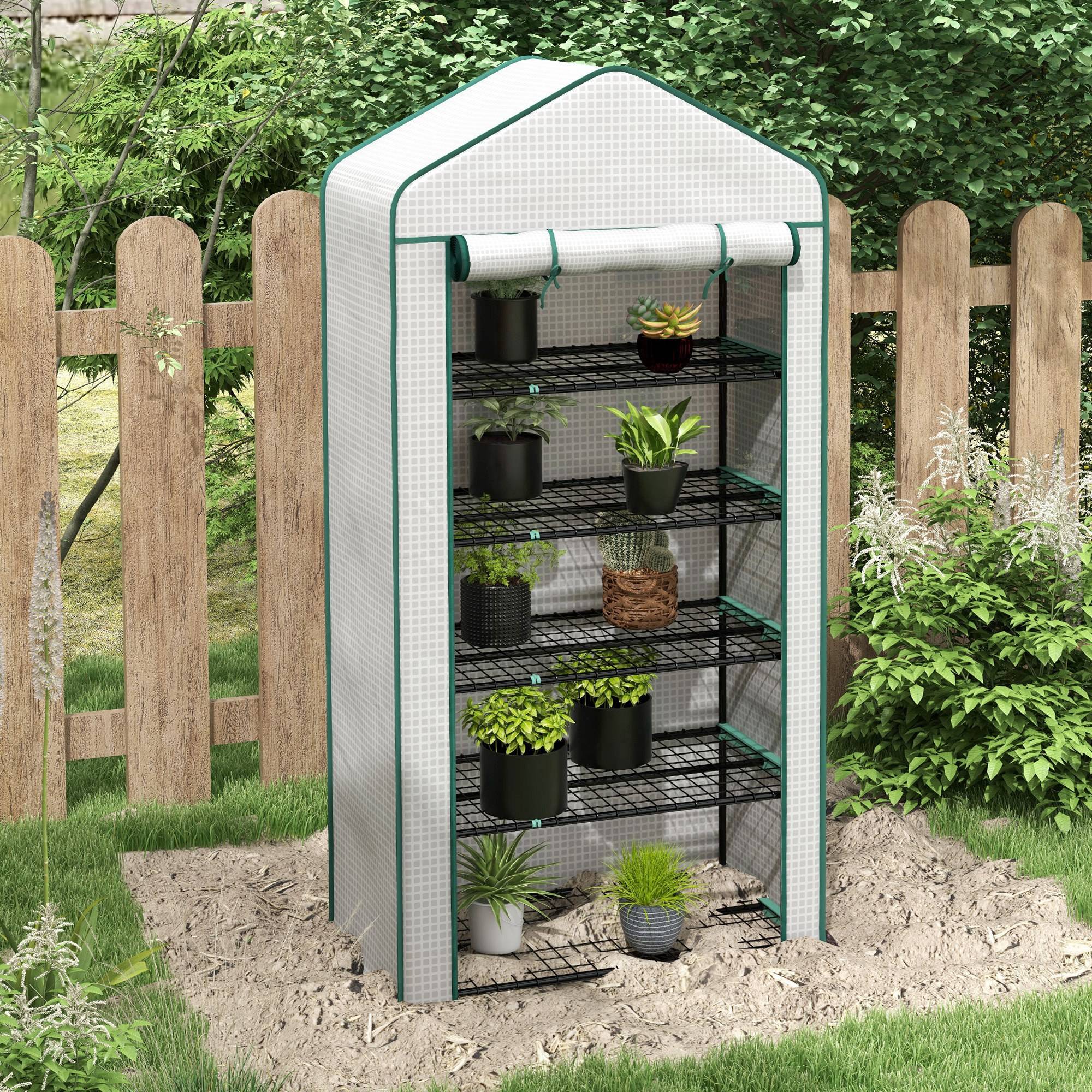 Serre de jardin Serre 5 niveaux avec 1 porte enroulable, Bâche en PE Renforcée Résistante dim. 90L x 49l x 193H cm - Image 3