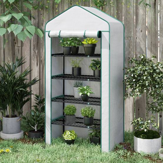 Serre de jardin Serre 5 niveaux avec 1 porte enroulable, Bâche en PE Renforcée Résistante dim. 90L x 49l x 193H cm - Image 4