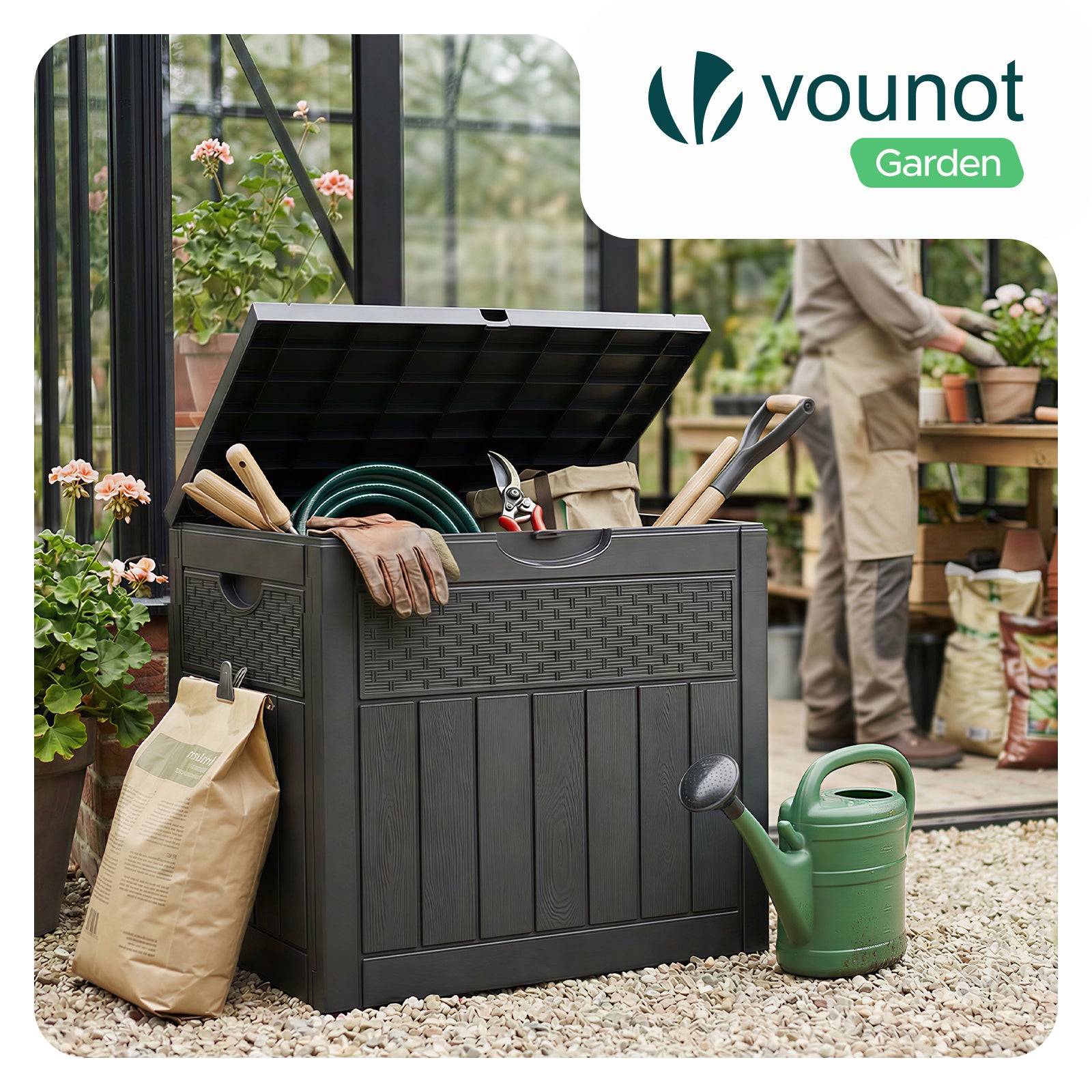 Coffre de Rangement Exterieur 126L en PP 56x43x53CM Style Polyrotin Noir - Image 2