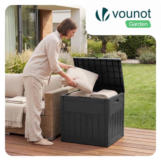 Coffre de Rangement Exterieur 126L en PP 56x43x53CM Style Polyrotin Noir - Image 4
