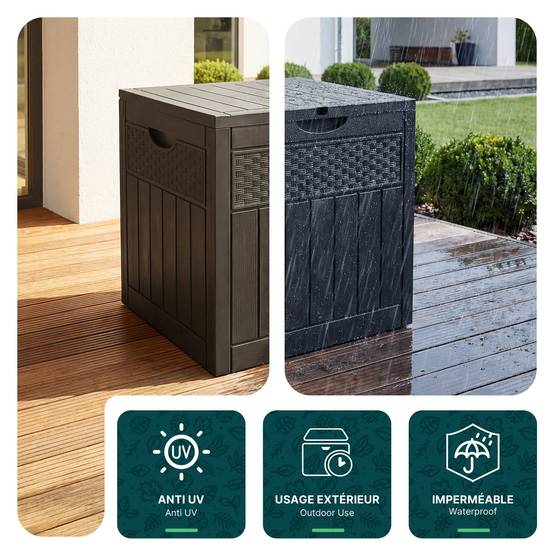 Coffre de Rangement Exterieur 126L en PP 56x43x53CM Style Polyrotin Noir - Image 5
