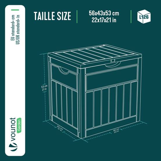Coffre de Rangement Exterieur 126L en PP 56x43x53CM Style Polyrotin Noir - Image 3