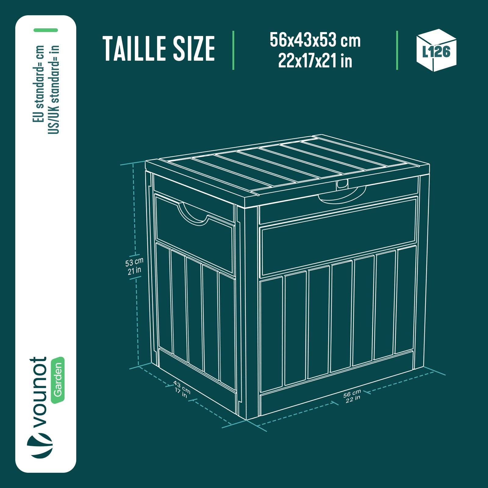 Coffre de Rangement Exterieur 126L en PP 56x43x53CM Style Polyrotin Noir - Image 3