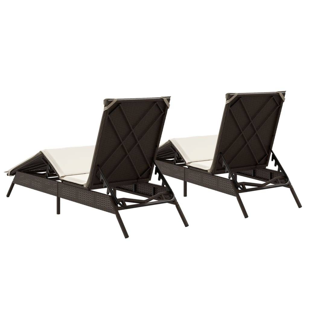Vidaxl - Chaises longues avec coussins lot de 2 marron résine tressée vidaXL 3261579 - Image 8