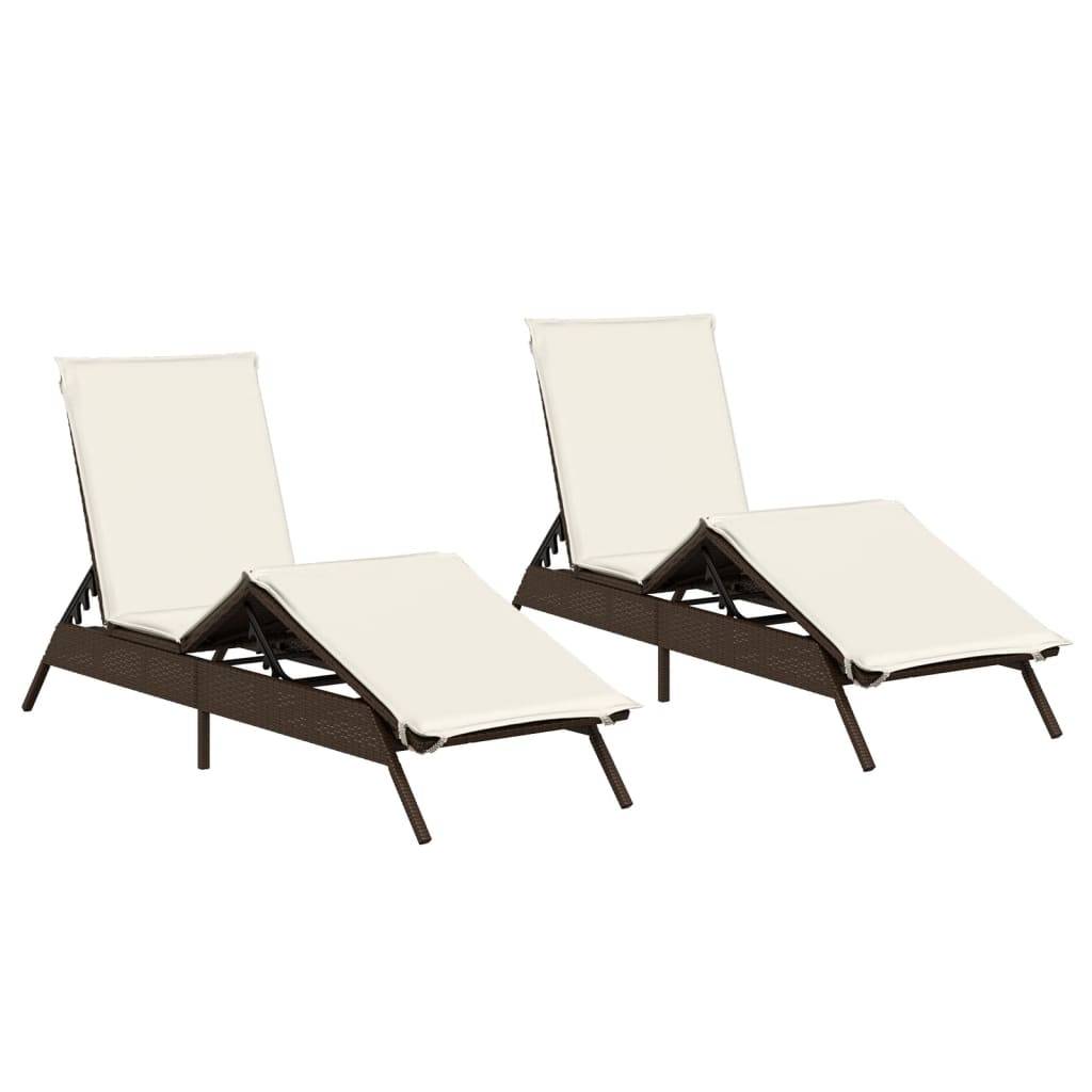 Vidaxl - Chaises longues avec coussins lot de 2 marron résine tressée vidaXL 3261579 - Image 2