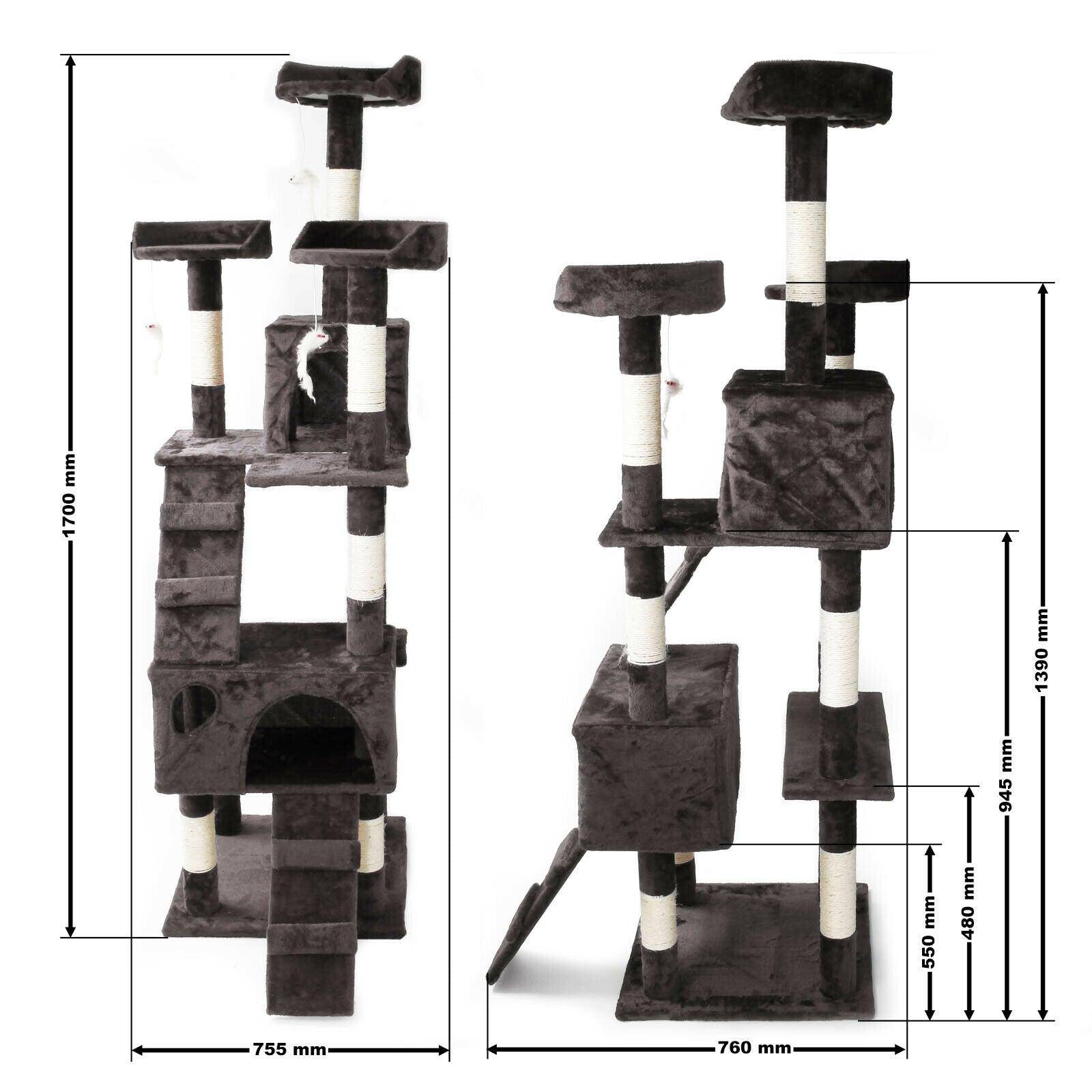 Helloshop26 - Arbre à chat corde en sisal griffoir grattoir jeux plateforme 170 cm gris - Imagen 3