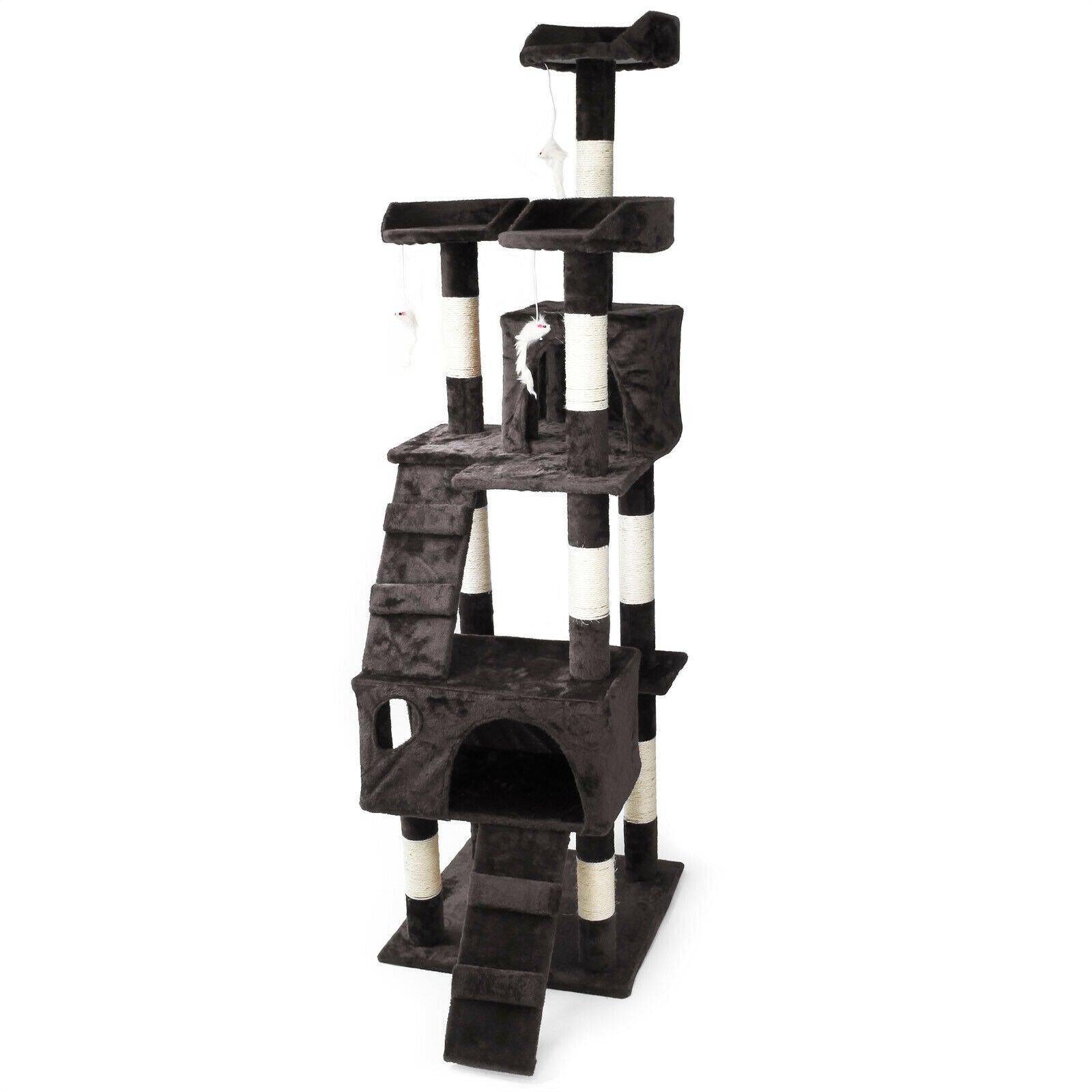 Helloshop26 - Arbre à chat corde en sisal griffoir grattoir jeux plateforme 170 cm gris - Imagen 1