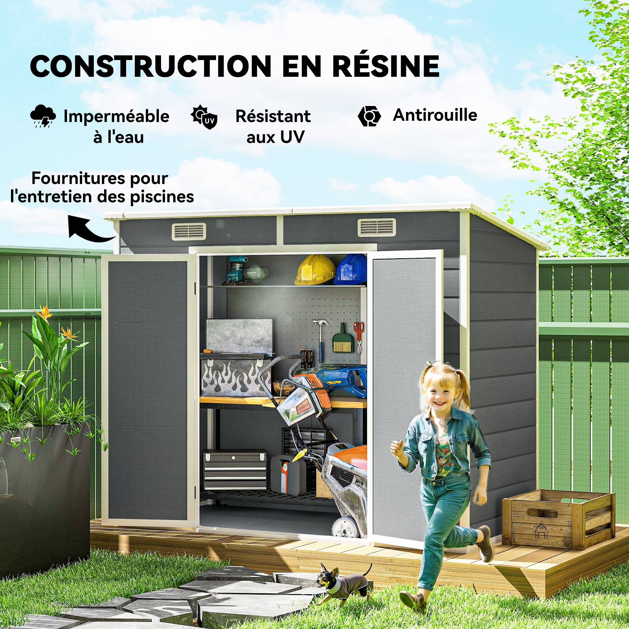 ComfortXL - Abri de jardin résine aluminium extérieur étanche avec plancher 238x125cm gris - ComfortXL Outdoor Living - Image 7