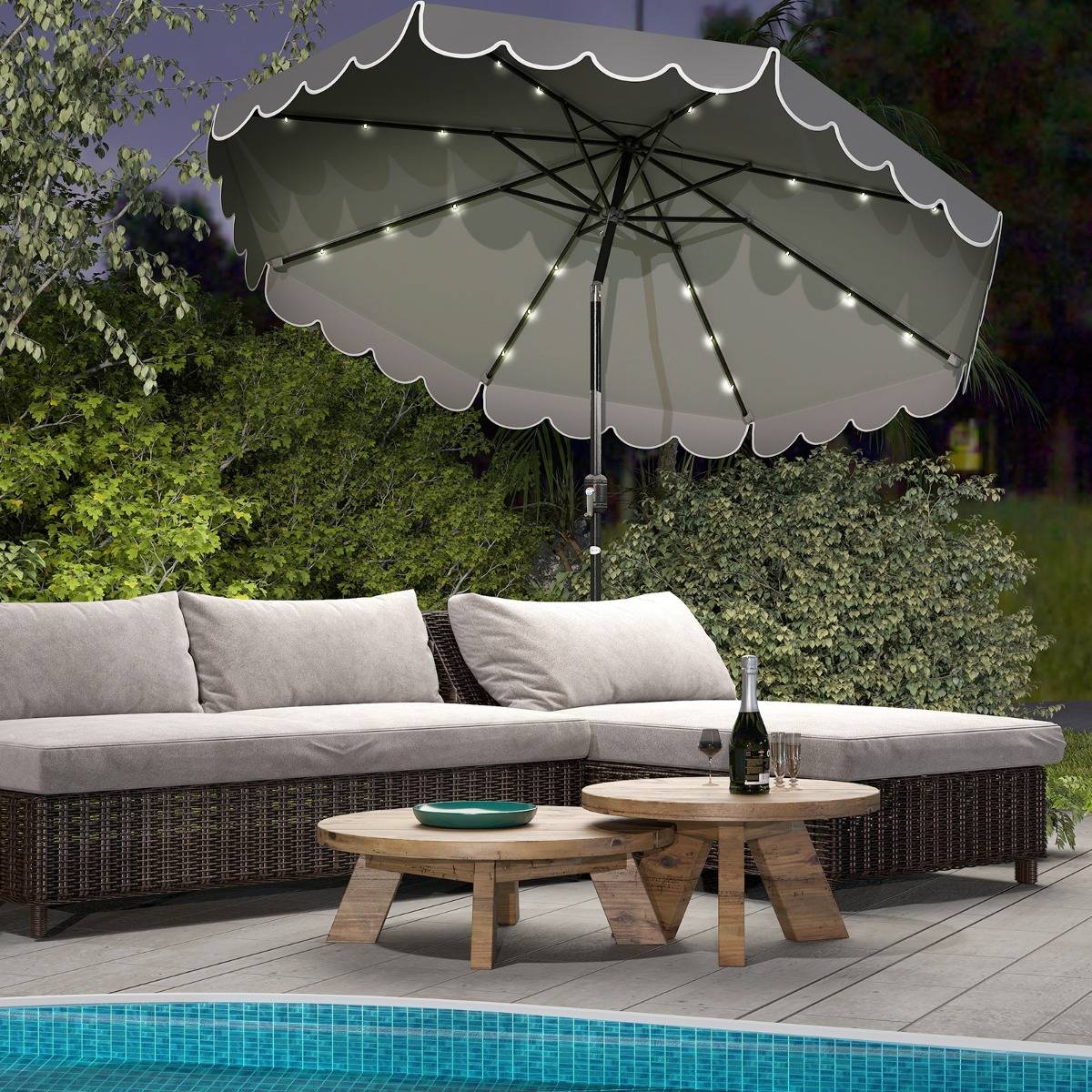 Maison Chic - Parasol de Patio de 3 M avec 24 LED Réglage de l'Inclinaison Manivelle Facile 8 Nervures - Image 4