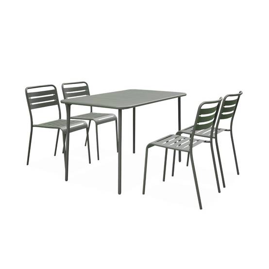 sweeek - Table de jardin métal + 4 assises kaki en acier. Amelia. 120x70xH72.5cm (12.2kg) | sweeek - Image 2