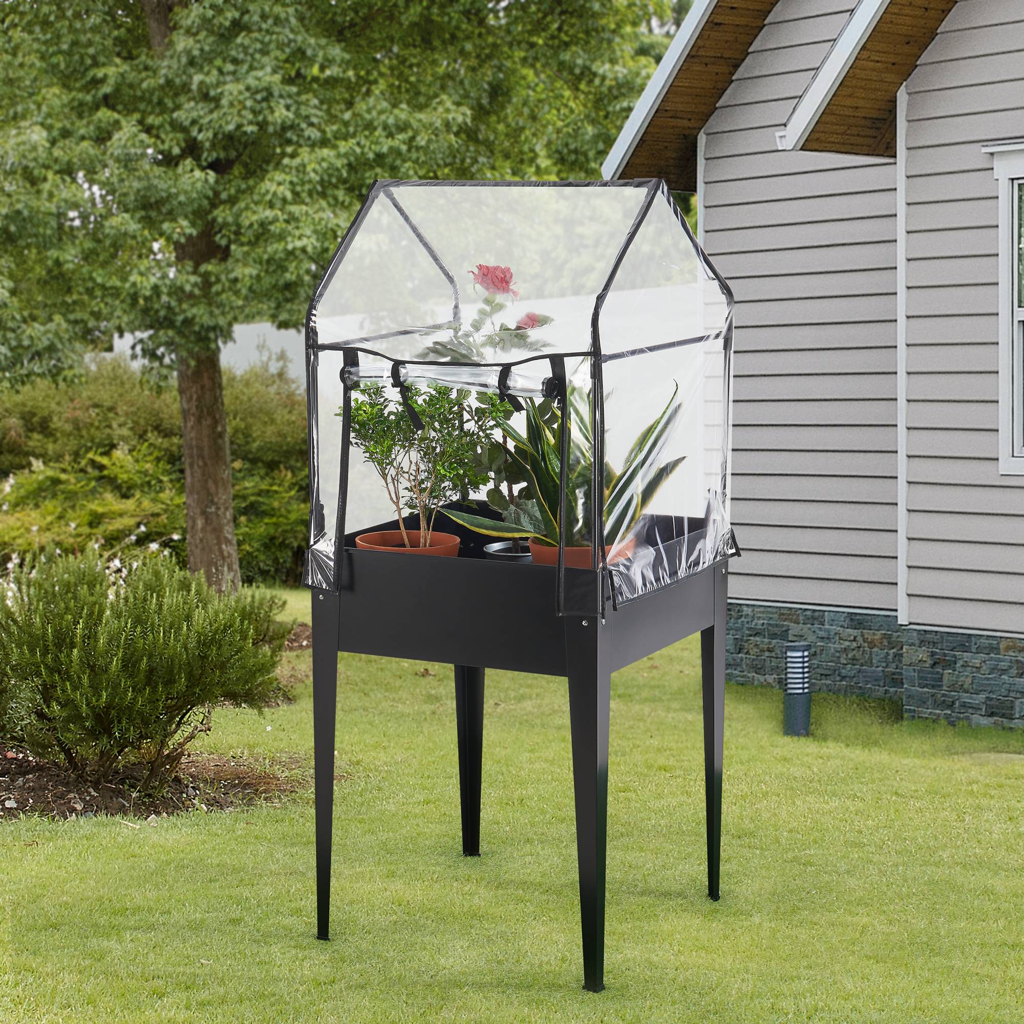 Potager surélevé Katwijk à hauteur ergonomique en acier et PVC 60 x 60 x 152 cm anthracite [en.casa] - Imagen 2