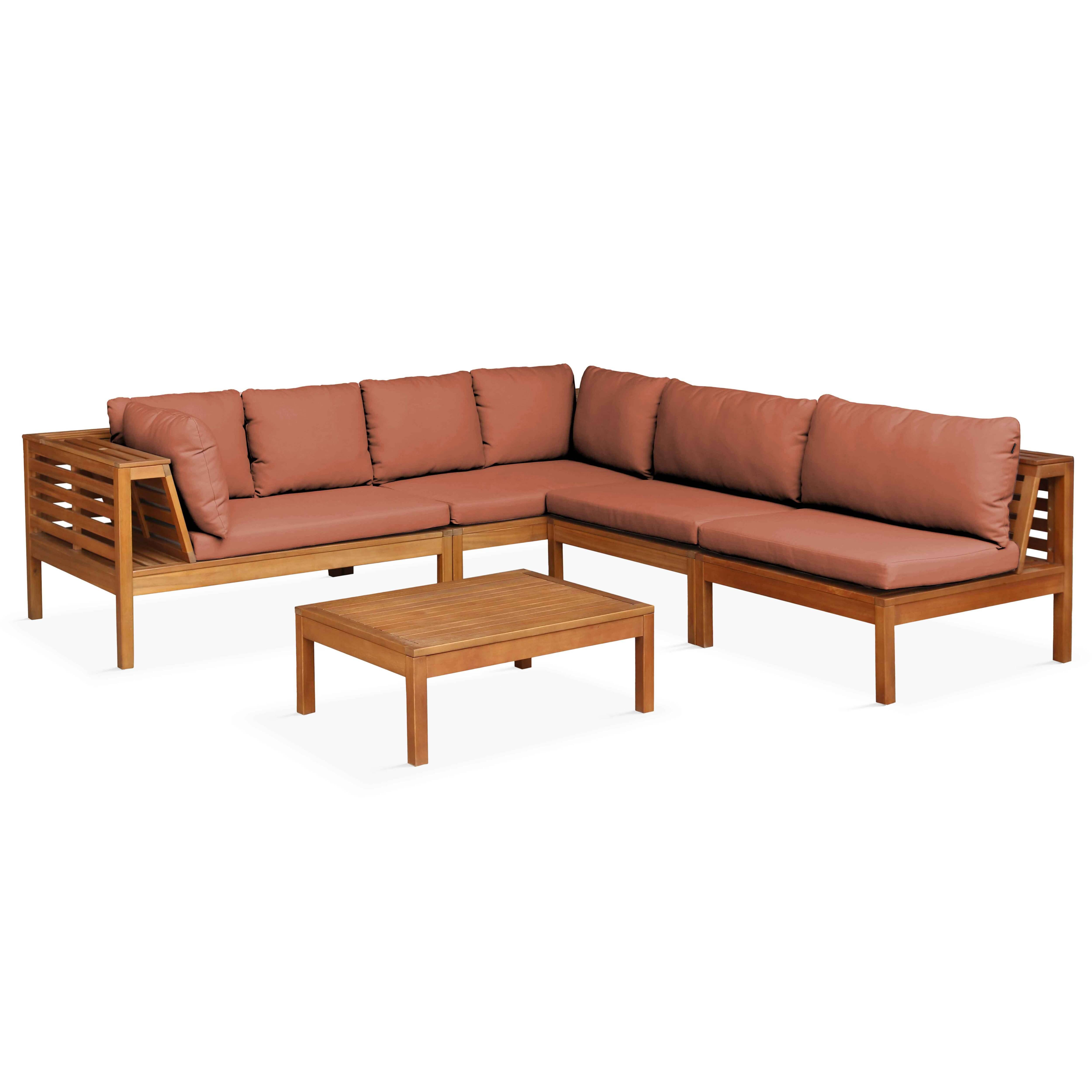 Oviala - Salon de  jardin bas d'angle 5 places en bois avec table terracotta Maupiti - Oviala - Imagen 1