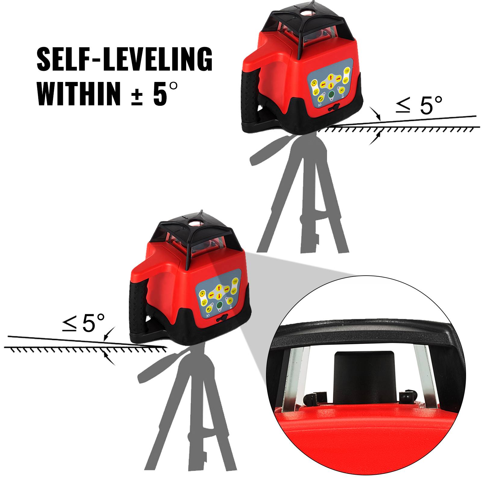 VEVOR Niveau laser rotatif 360°, autonivelant, faisceau rouge, portée 500m pour chantiers intérieurs et extérieurs. - Image 4
