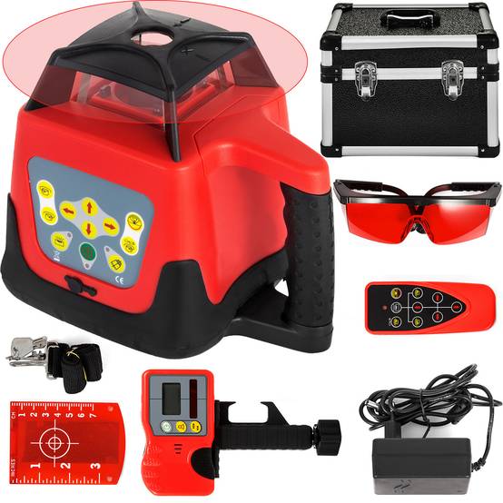 VEVOR Niveau laser rotatif 360°, autonivelant, faisceau rouge, portée 500m pour chantiers intérieurs et extérieurs. - Image 1