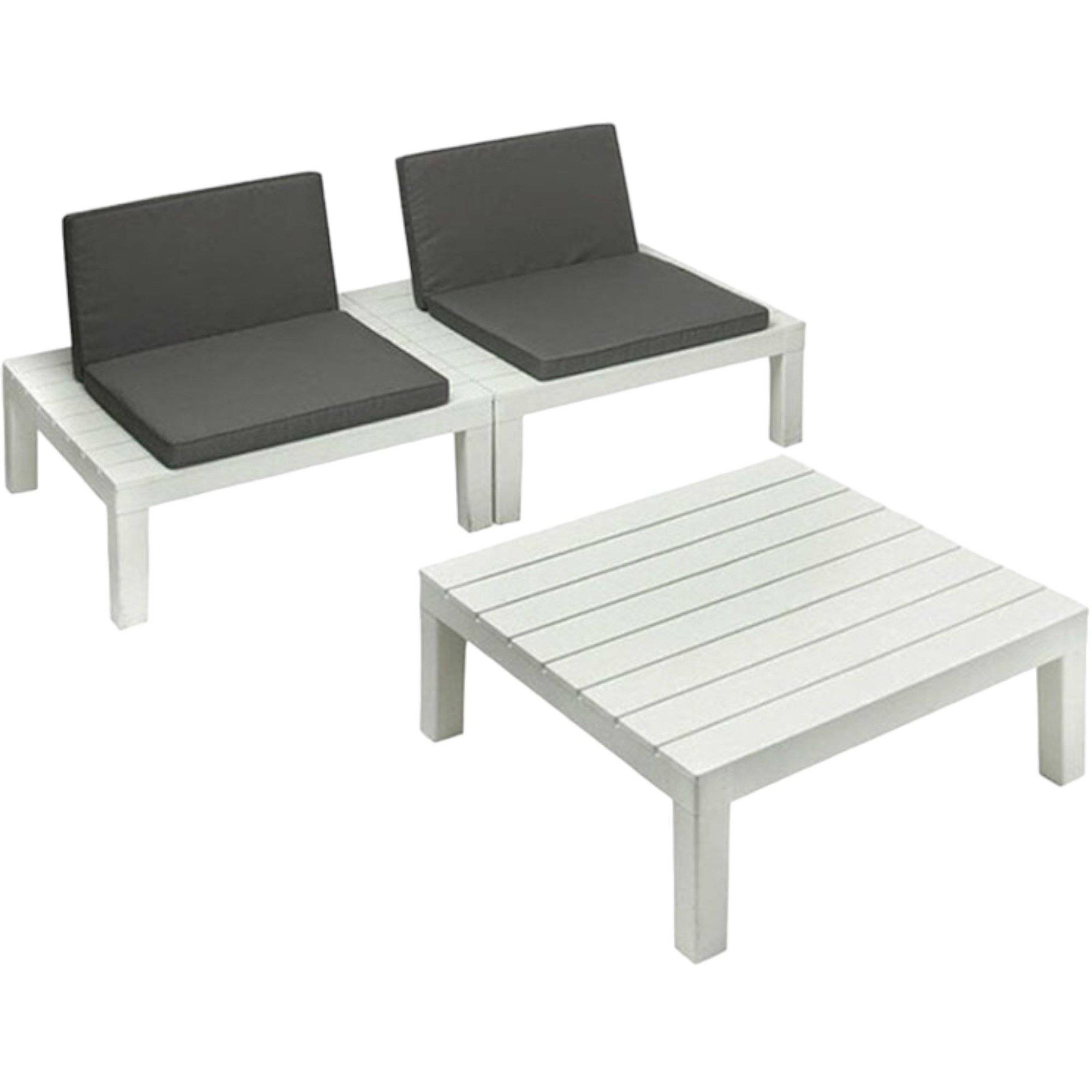 Dmora - Salon d'extérieur Vigevano, Composition de jardin avec 4 sièges avec dossier et 1 module multifonction, Lounge avec coussins, Blanc - Dmora - Imagen 4