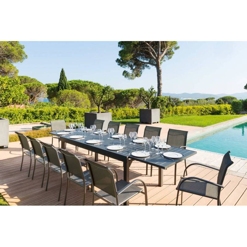 Hesperide - Fauteuil de jardin empilable "Piazza" anthracite & graphite aluminium traité époxy - Hespéride - Image 8