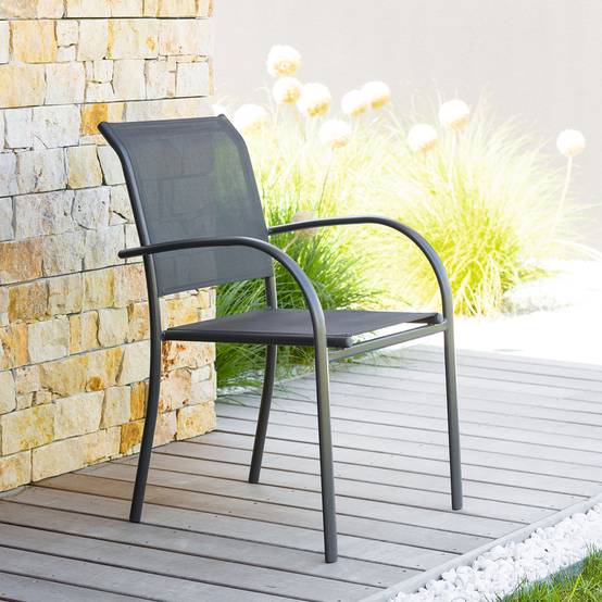 Hesperide - Fauteuil de jardin empilable "Piazza" anthracite & graphite aluminium traité époxy Hespéride - Image 1