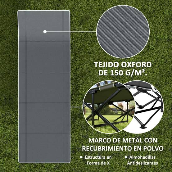 Lit de camping pliant avec matelas amovible, appui-tête et sac de transport 186 x 68 x 37 cm Noir - Image 8