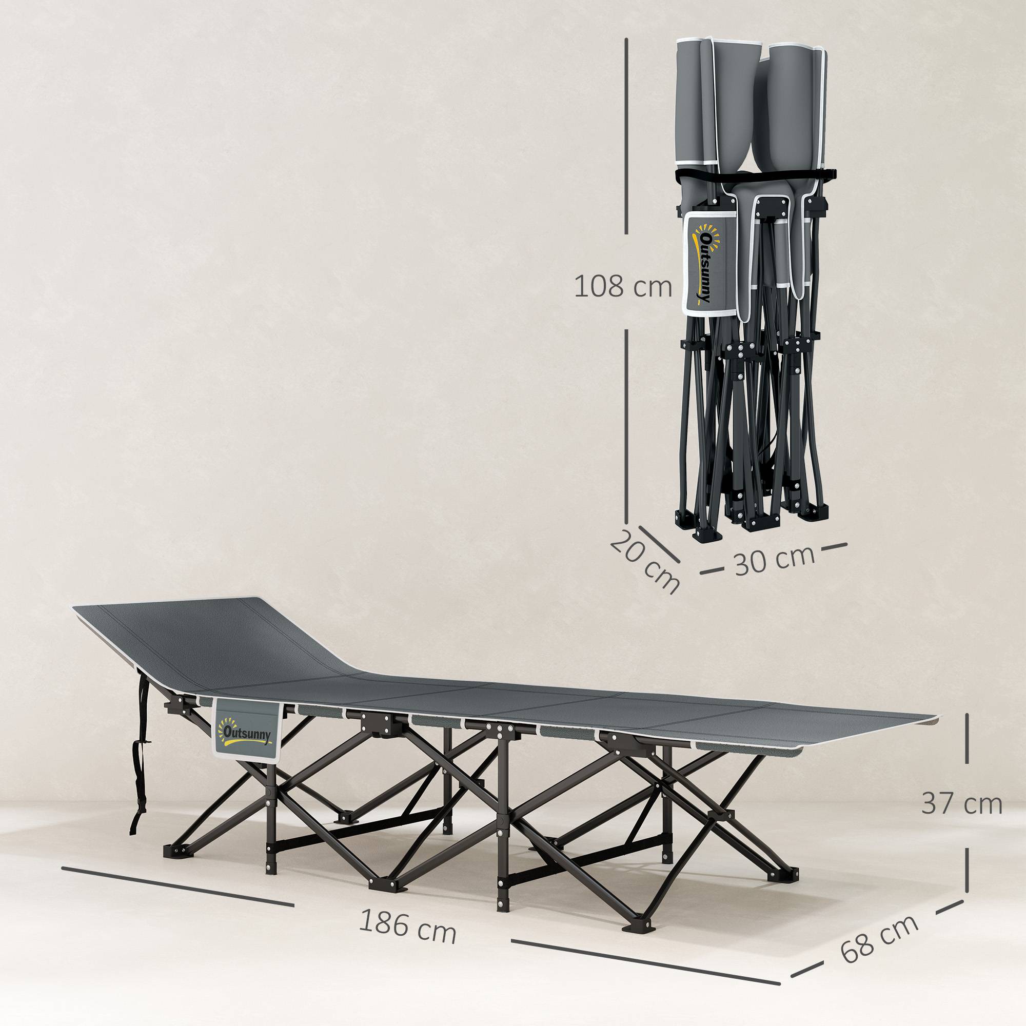 Lit de camping pliant avec matelas amovible, appui-tête et sac de transport 186 x 68 x 37 cm Noir - Image 5