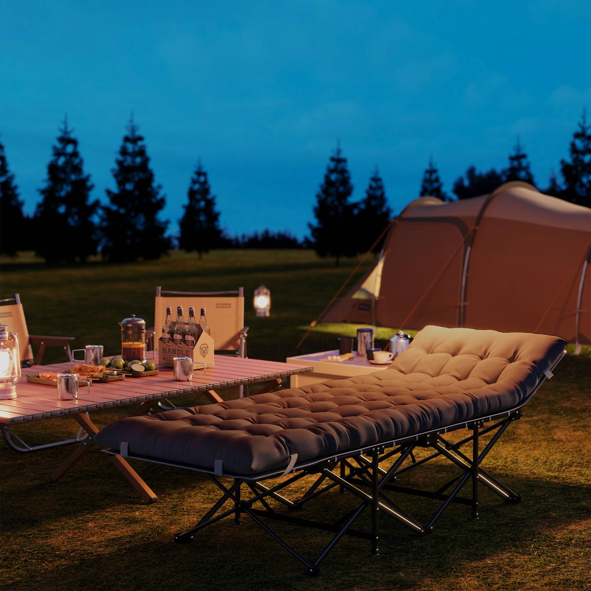 Lit de camping pliant avec matelas amovible, appui-tête et sac de transport 186 x 68 x 37 cm Noir - Image 10