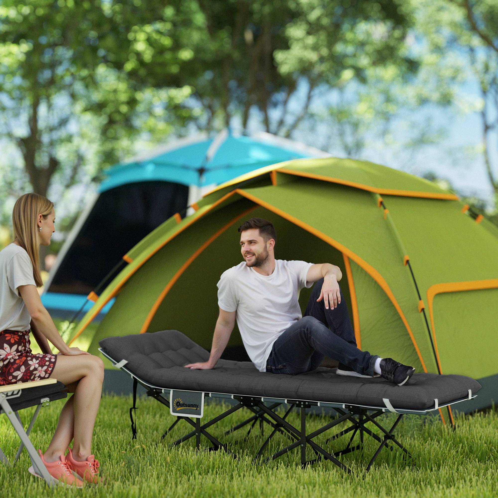 Lit de camping pliant avec matelas amovible, appui-tête et sac de transport 186 x 68 x 37 cm Noir - Image 3