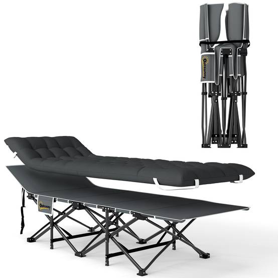 Lit de camping pliant avec matelas amovible, appui-tête et sac de transport 186 x 68 x 37 cm Noir - Image 1