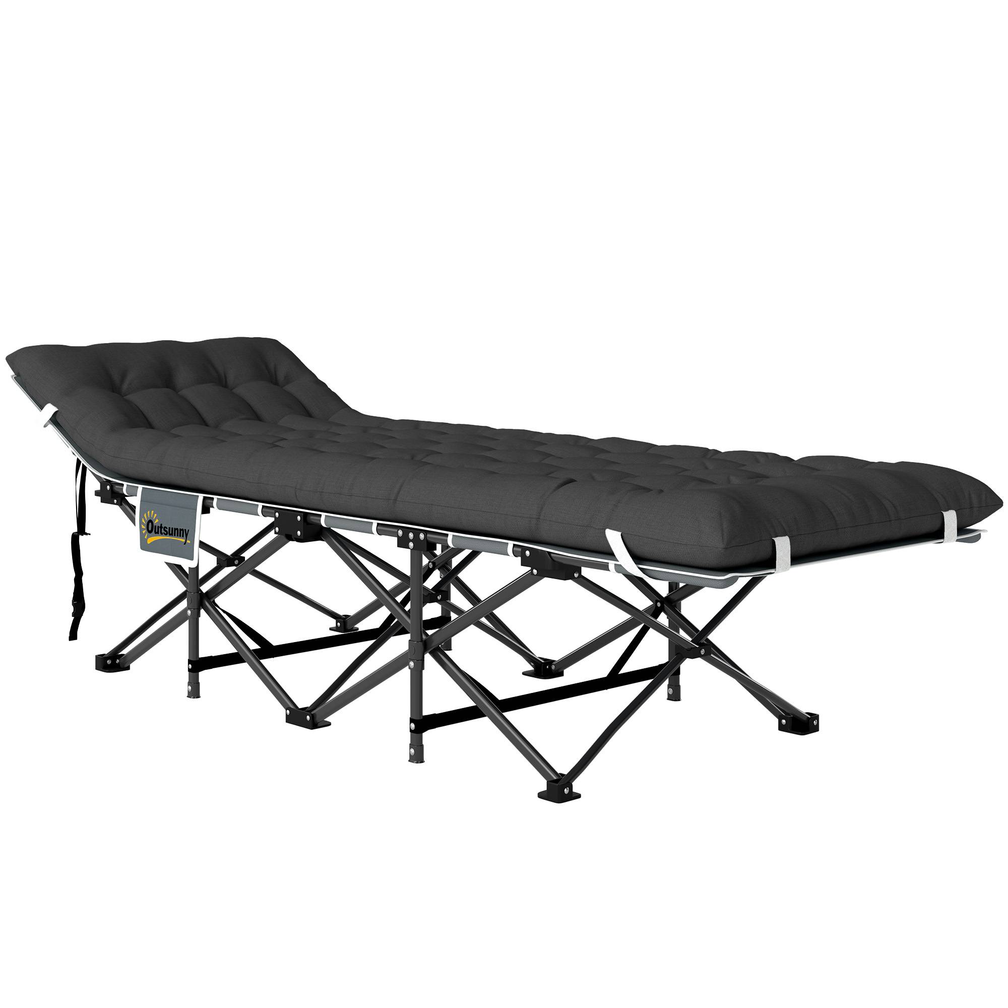 Lit de camping pliant avec matelas amovible, appui-tête et sac de transport 186 x 68 x 37 cm Noir - Image 2