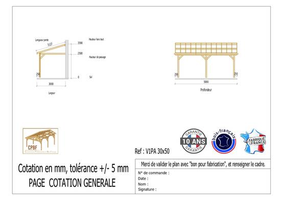 Carport adossé une pente 300cmx500cm, bois DOUGLAS Français (Charpente en bois-auvent-abri voiture) 18 m². Garantie 10 ans - Image 2