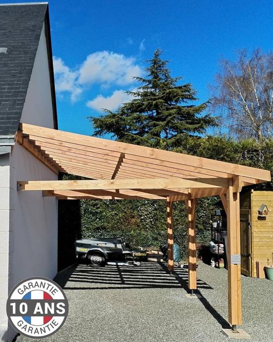Carport adossé une pente 300cmx500cm, bois DOUGLAS Français (Charpente en bois-auvent-abri voiture) 18 m². Garantie 10 ans - Image 4