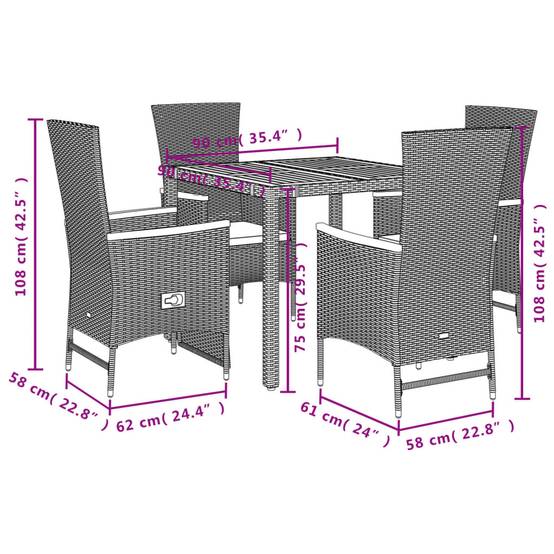 Salon de Jardin 4 Personnes Résine Tressée et Bois, 2 Chaises Relax avec Repose-pieds – ComfortXL Outdoor Living - Image 5