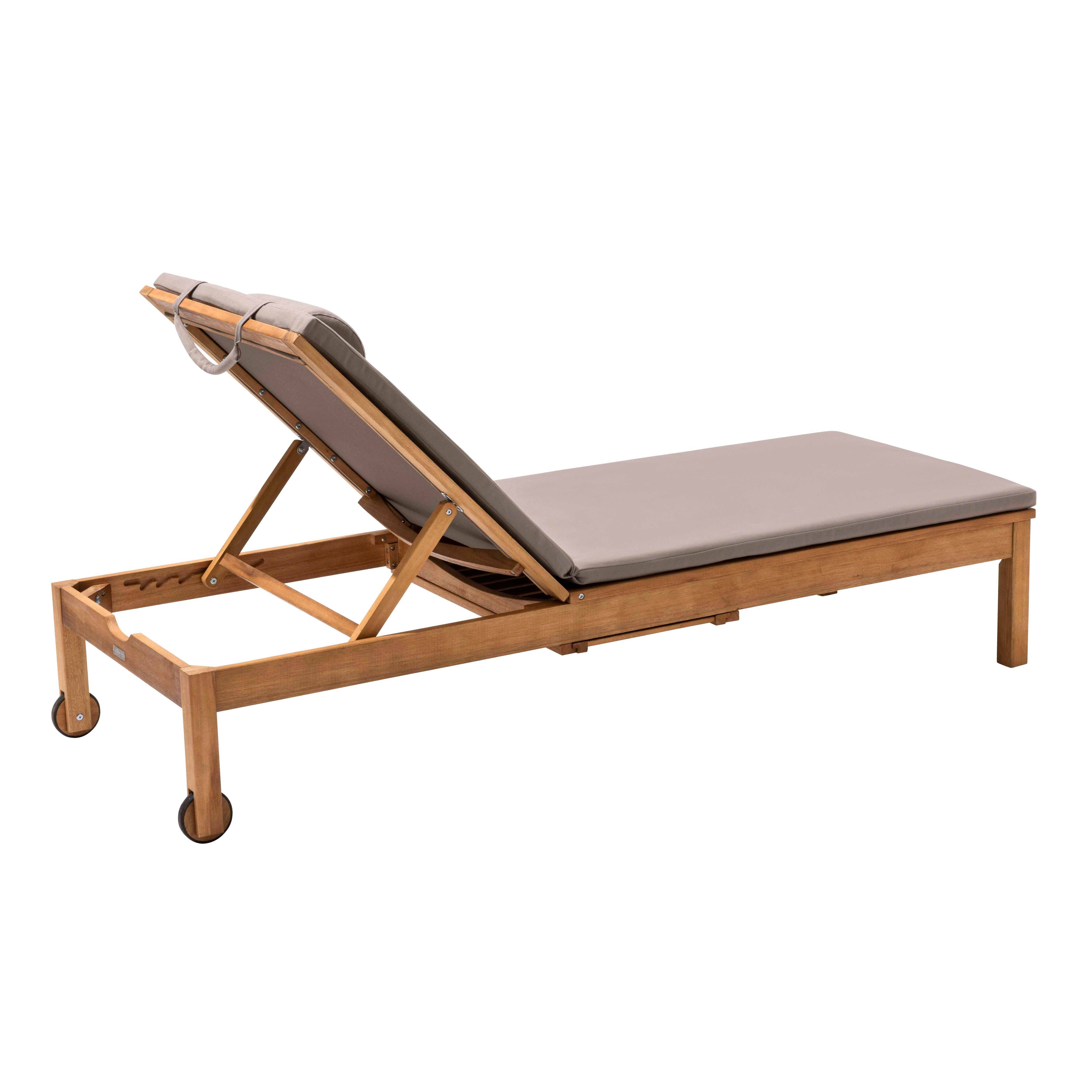 Oviala - Bain de soleil avec coussin et tablette en bois taupe - Oviala - Imagen 5