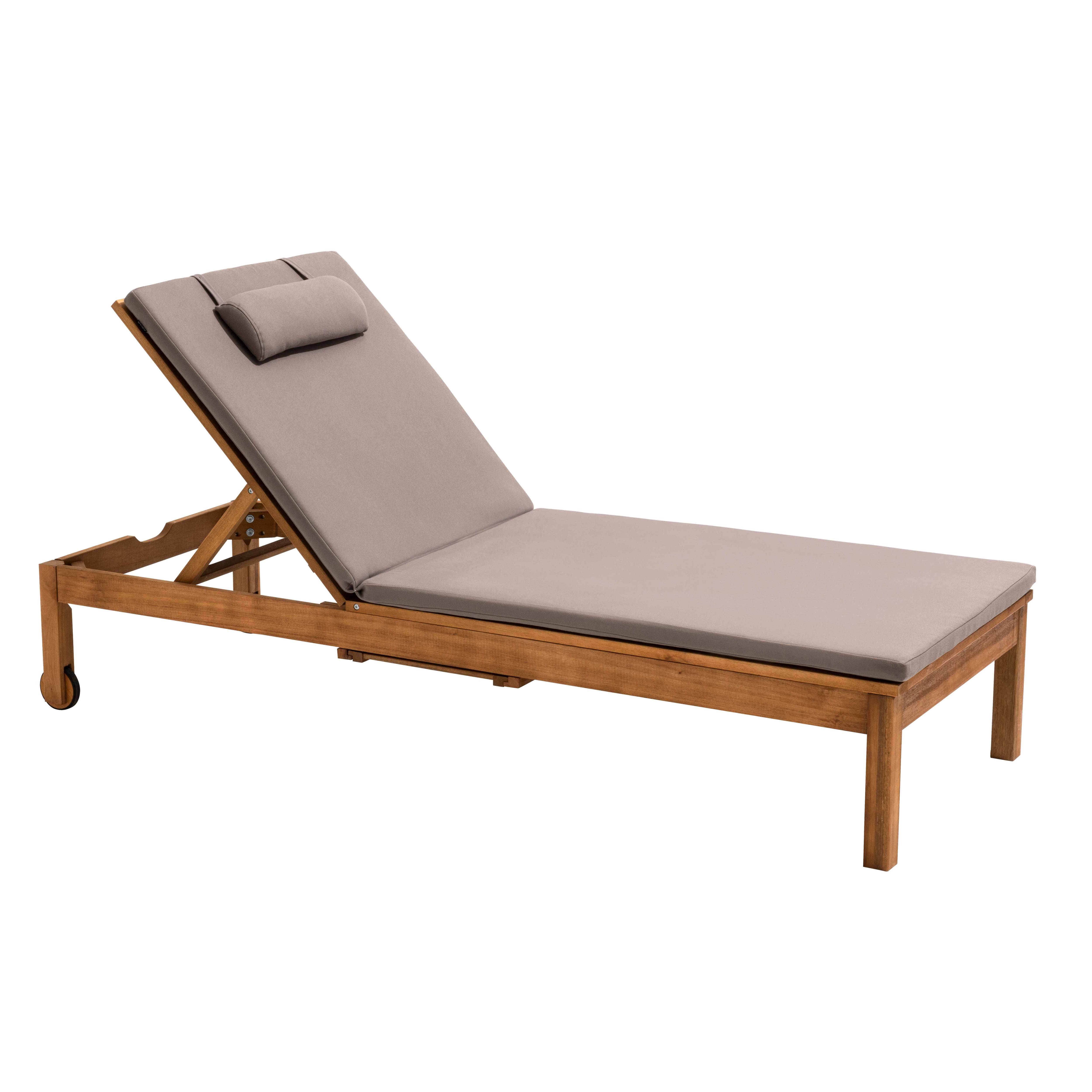 Oviala - Bain de soleil avec coussin et tablette en bois taupe - Oviala - Imagen 3