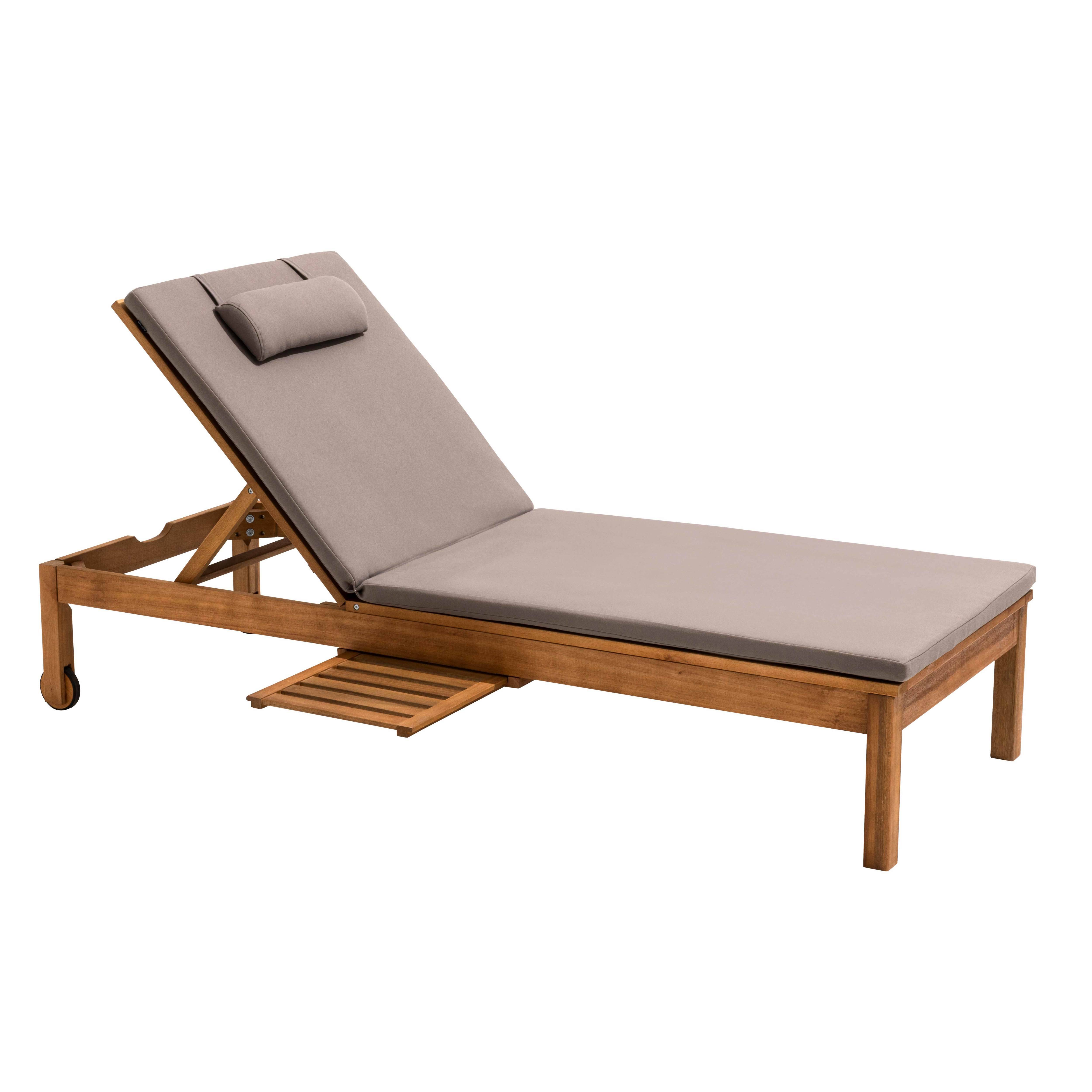 Oviala - Bain de soleil avec coussin et tablette en bois taupe - Oviala - Imagen 1