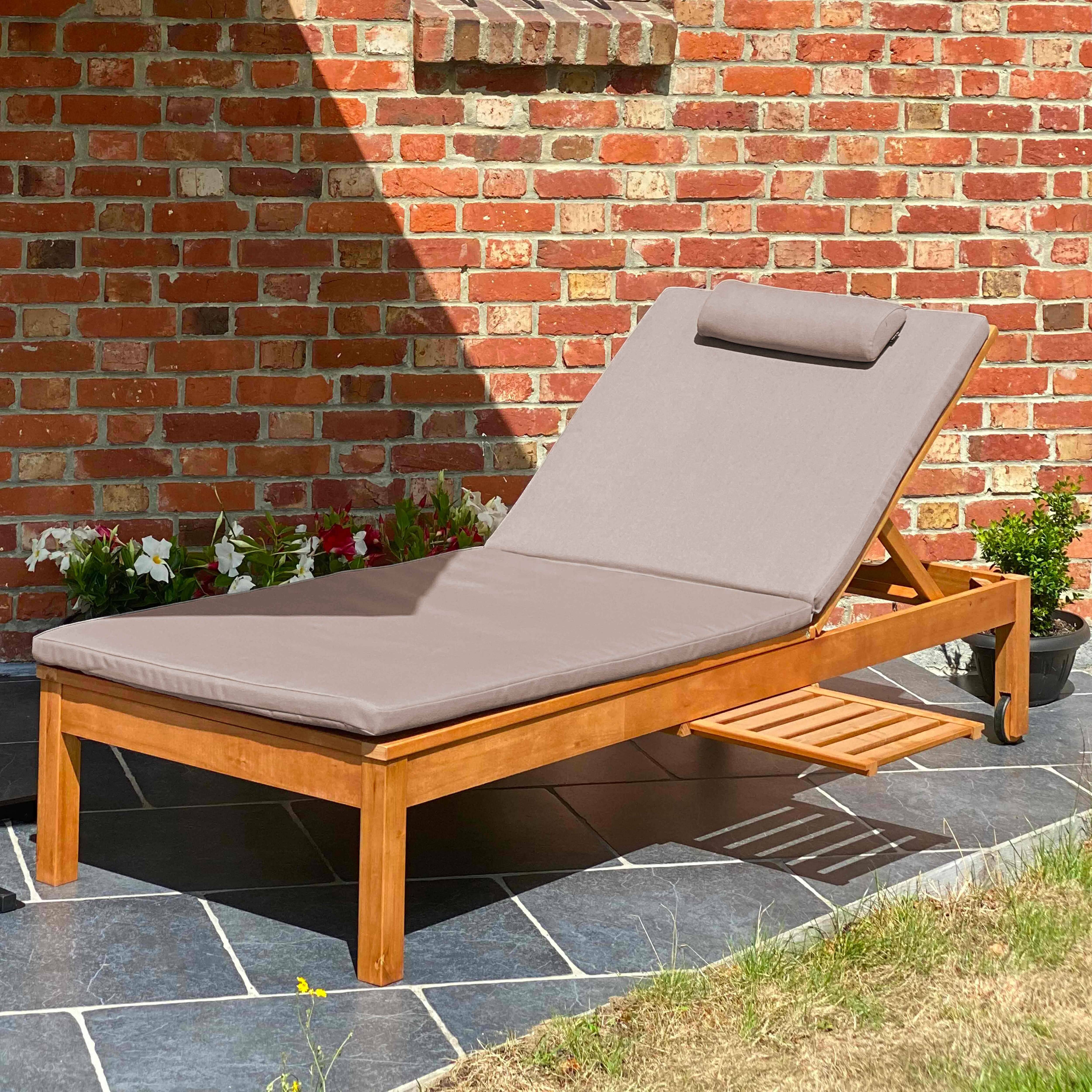 Oviala - Bain de soleil avec coussin et tablette en bois taupe - Oviala - Imagen 2