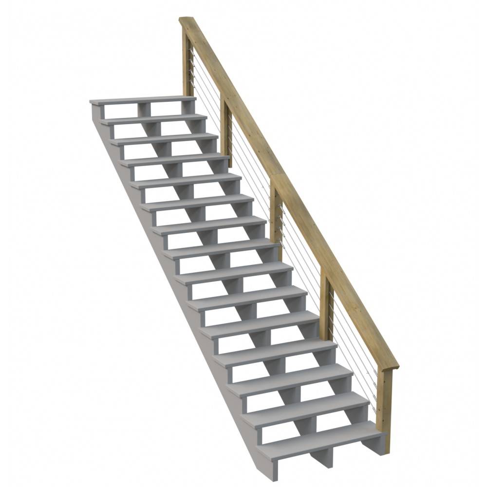 Kit Garde-corps Bois 15 marches JERSEY - Escalier Extérieur - Recoupables - Traité Autoclave - Montage Facile - Garantie 10 ans - Imagen 1
