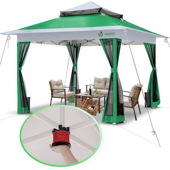 Vounot - VOUNOT® Tonnelle de jardin 3,6x3,6m pliable avec moustiquaire installation facile POP UP vert - Image 1