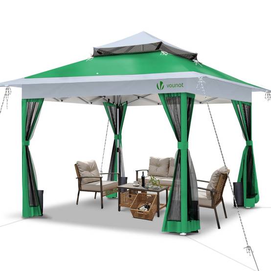 Vounot - VOUNOT® Tonnelle de jardin 3,6x3,6m pliable avec moustiquaire installation facile POP UP vert - Image 1