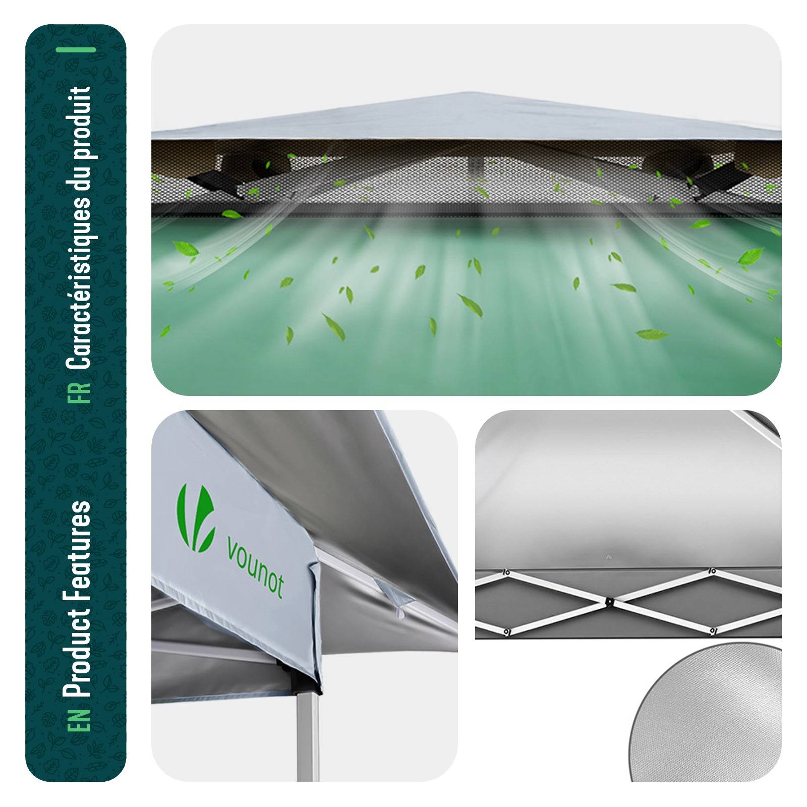 Vounot - VOUNOT® Tonnelle de jardin 3,6x3,6m pliable avec moustiquaire installation facile POP UP vert - Image 6
