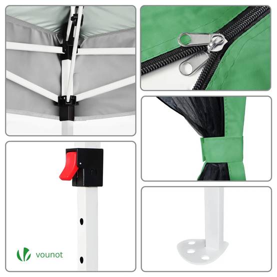 Vounot - VOUNOT® Tonnelle de jardin 3,6x3,6m pliable avec moustiquaire installation facile POP UP vert - Image 7
