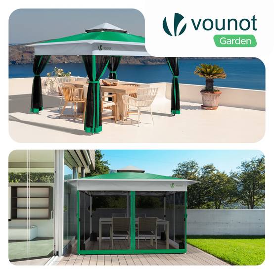 Vounot - VOUNOT® Tonnelle de jardin 3,6x3,6m pliable avec moustiquaire installation facile POP UP vert - Image 2