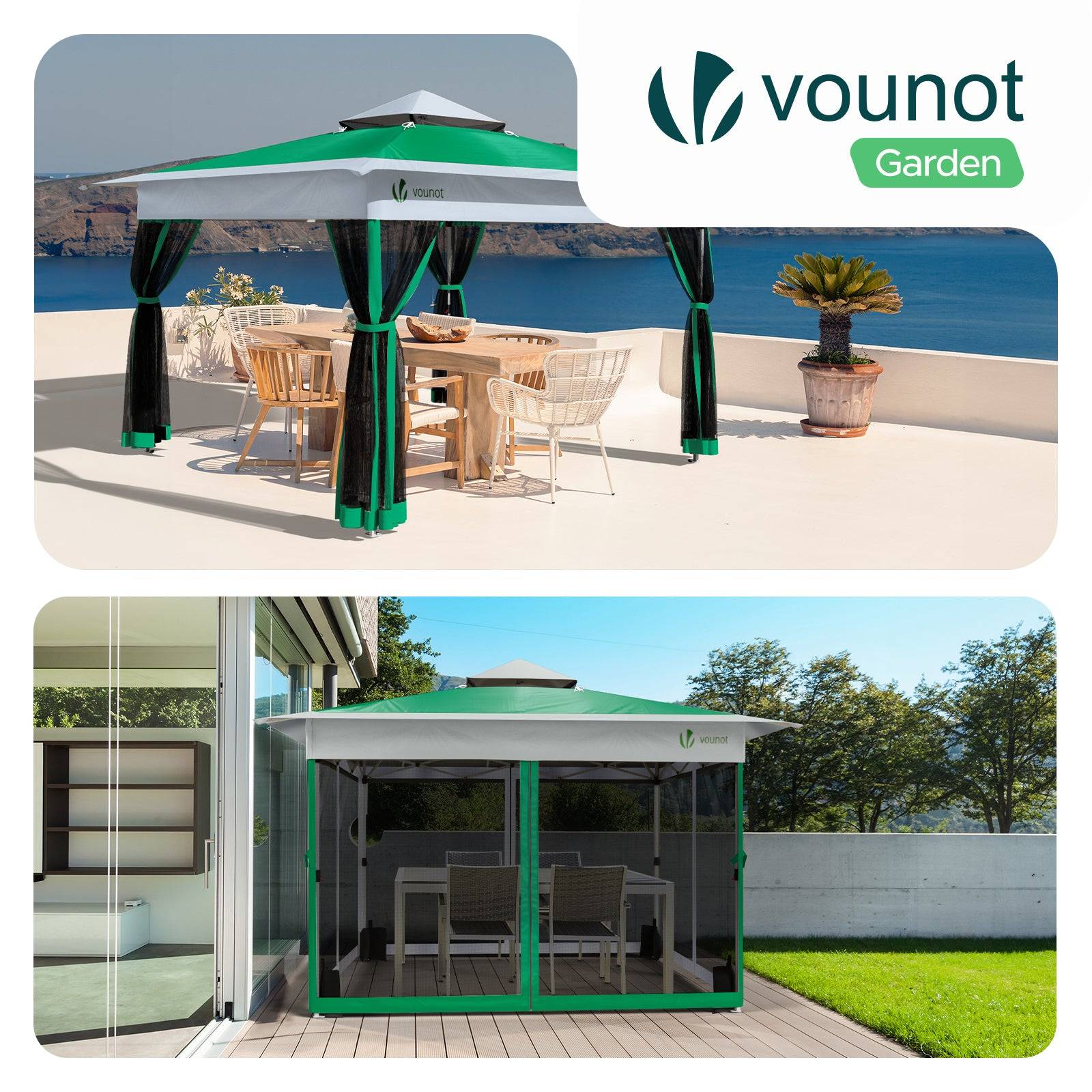 Vounot - VOUNOT® Tonnelle de jardin 3,6x3,6m pliable avec moustiquaire installation facile POP UP vert - Image 2