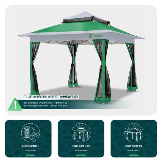Vounot - VOUNOT® Tonnelle de jardin 3,6x3,6m pliable avec moustiquaire installation facile POP UP vert - Image 5