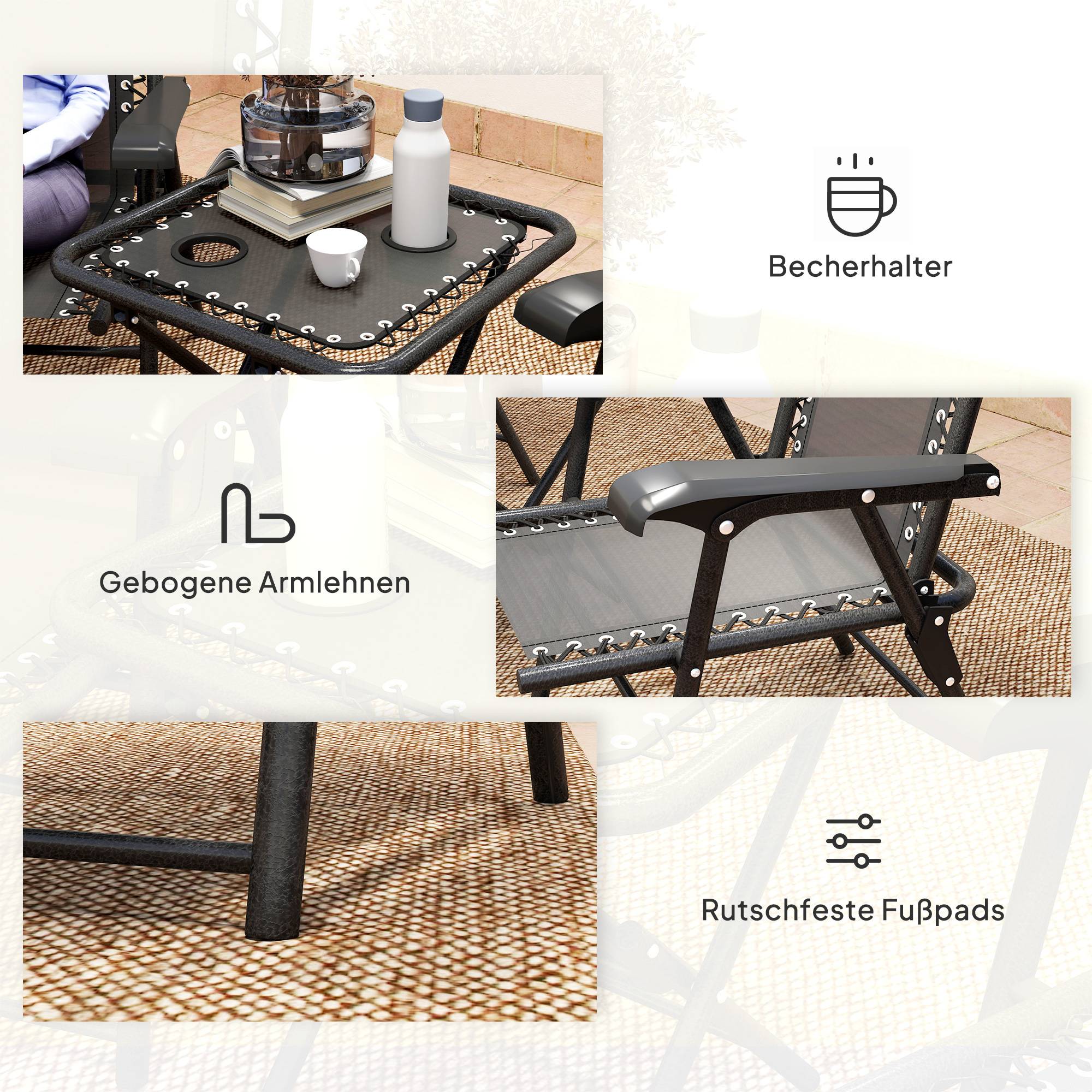 Ensemble bistro 3 pièces acier : résistant, table pliante + porte-gobelet + chaises, noir - Image 7