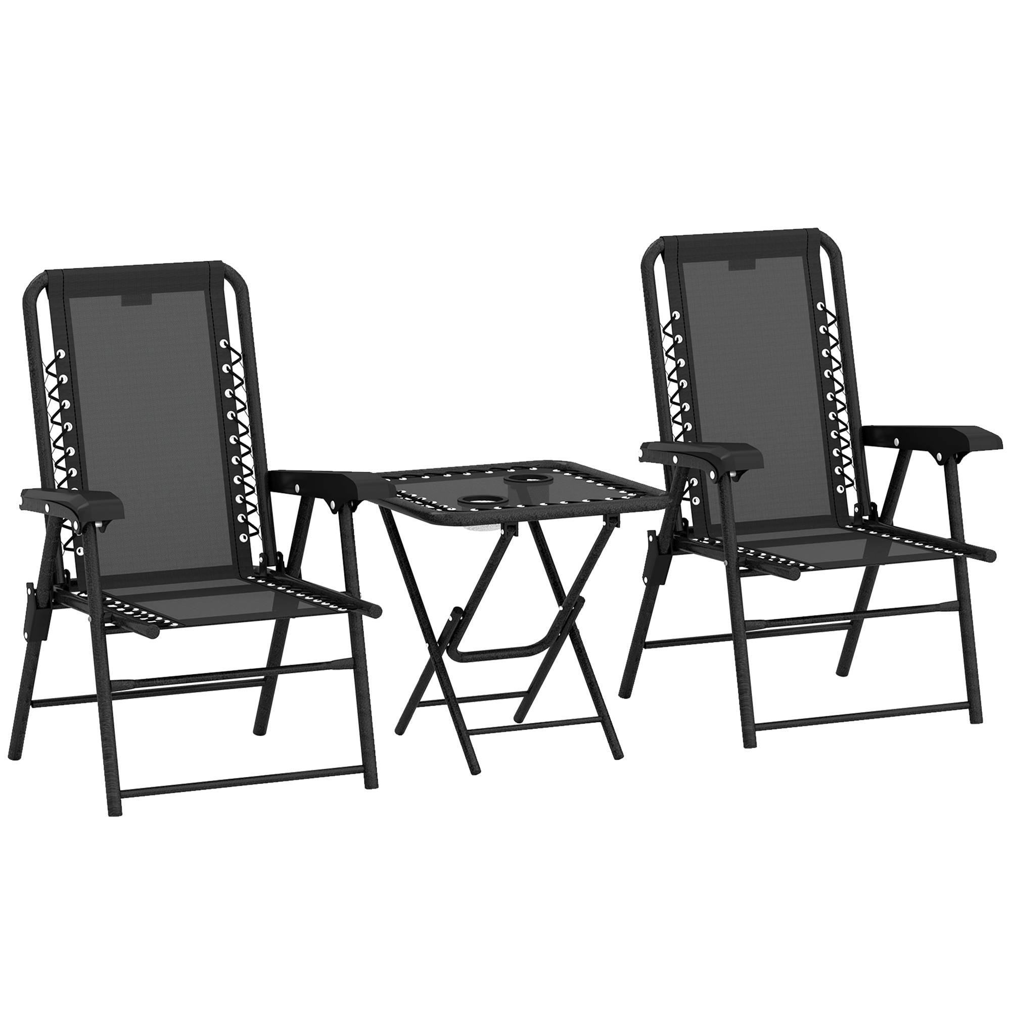 Ensemble bistro 3 pièces acier : résistant, table pliante + porte-gobelet + chaises, noir - Image 1