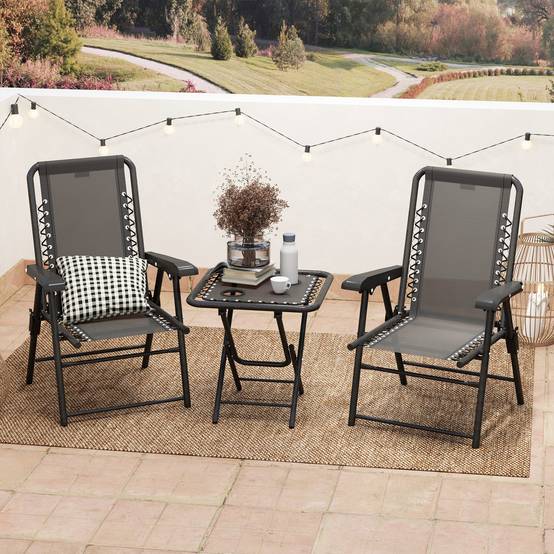 Ensemble bistro 3 pièces acier : résistant, table pliante + porte-gobelet + chaises, noir - Image 9